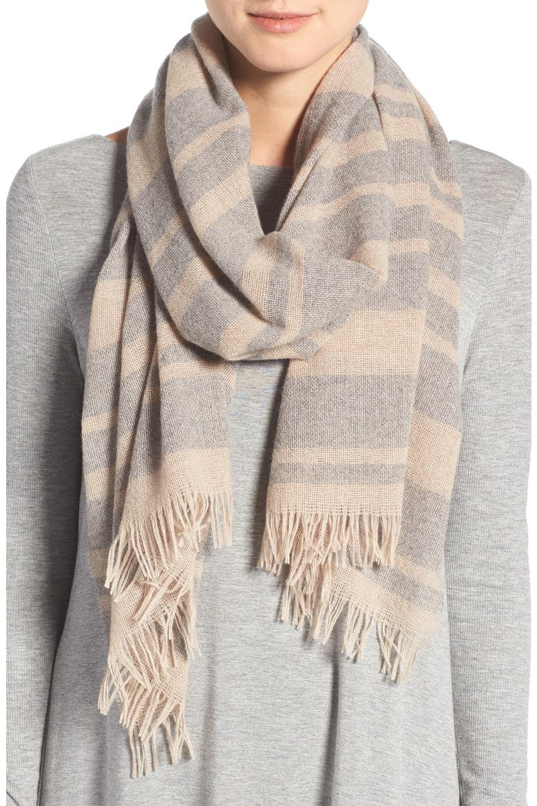 Stripe Cashmere & Wool Scarf, Main, color, DARK PEARL