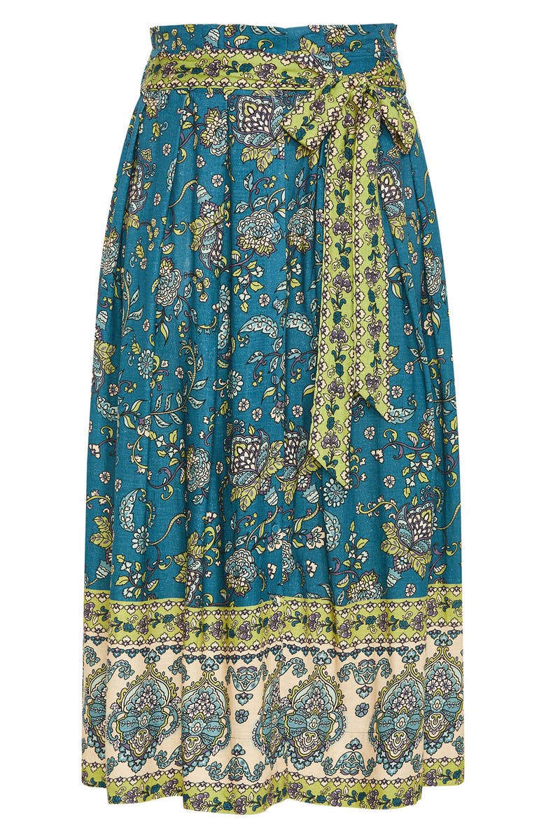 City Chic Sable Border Tie Waist Maxi Skirt, Alternate, color, Print