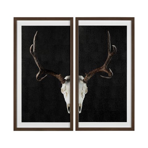 Deer Skull by Chris Dunker a Hand Embellished Textured Framed Art Print Matted under Glass