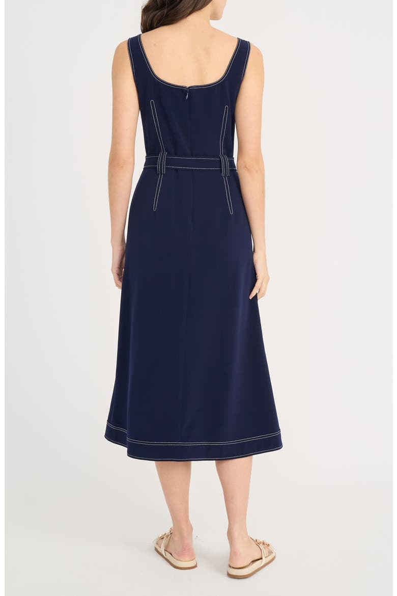 Sleeveless Belted Fit & Flare Midi Dress, Alternate, color, EVENING BLUE