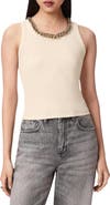 AllSaints Lucy Chain Embellished Rib Knit Cotton Blend Tank