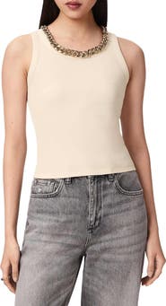 AllSaints Lucy Chain Embellished Rib Knit Cotton Blend Tank