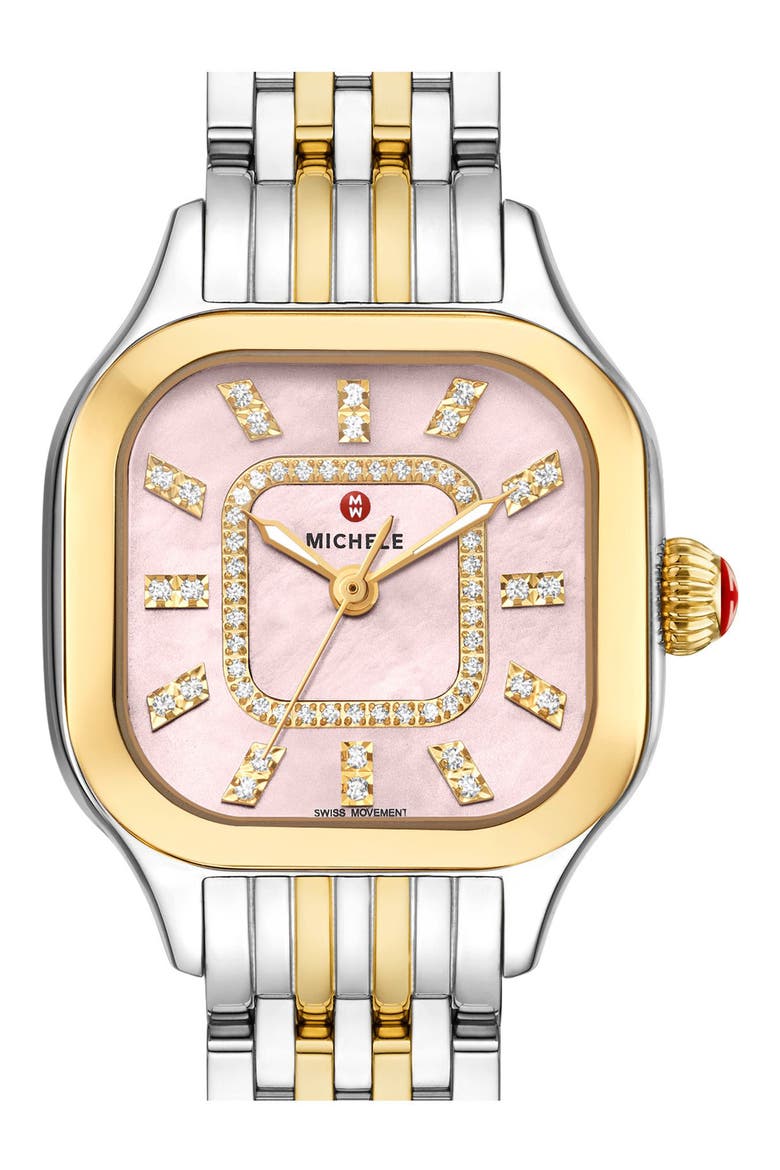 Meggie Diamond Two-Tone Bracelet Watch, 29mm, Alternate, color, SILVER/ GOLD/ ROSE GOLD