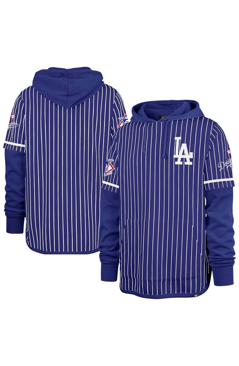 '47 Men's '47  Royal Los Angeles Dodgers Pinstripe Double Header Pullover Hoodie, Main, color, 
