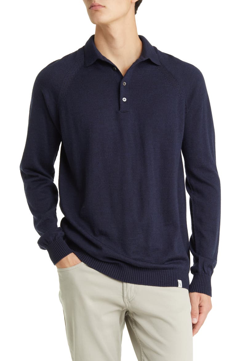 Beauford Long Sleeve Wool Polo Sweater, Main, color, NAVY