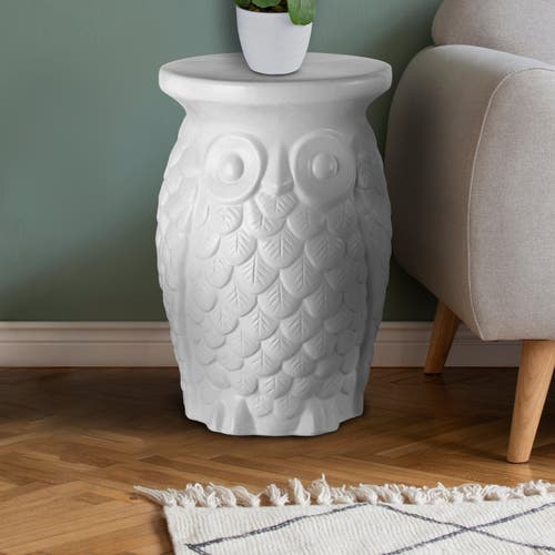 Jonathan Y Groovy Owl 17.5" Ceramic Garden Stool In White