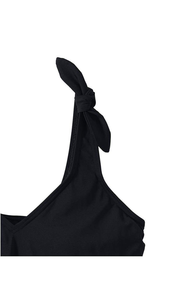 Lands' End D-Cup Chlorine Resistant V-neck Shoulder Tie Flutter Tankini Swimsuit Top, Alternate, color, Black