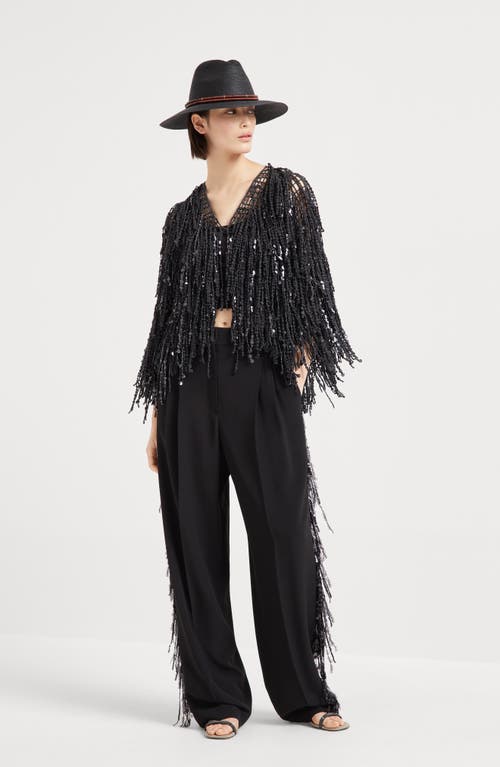 Brunello Cucinelli Crepe Waterfall-embroidery Relaxed Tailored Trouers In Black