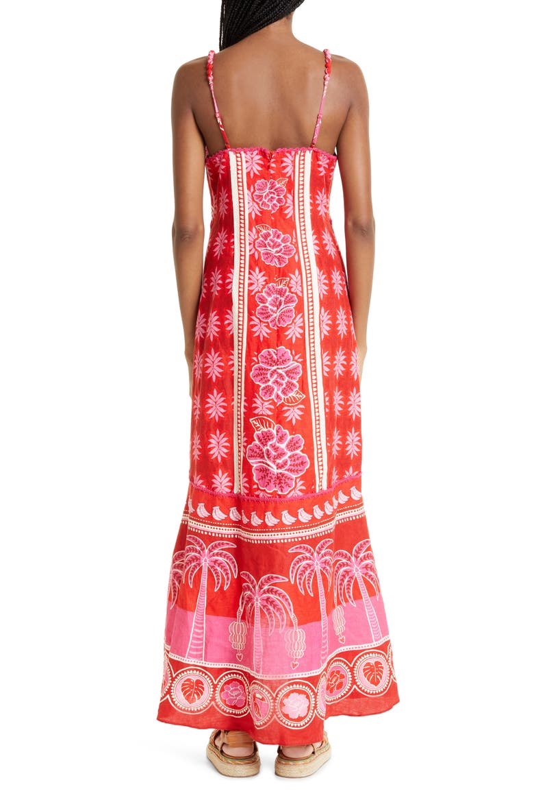 Summer Sunrise Embroidered Linen Maxi Dress, Alternate, color, SUMMER SUNRISE RED