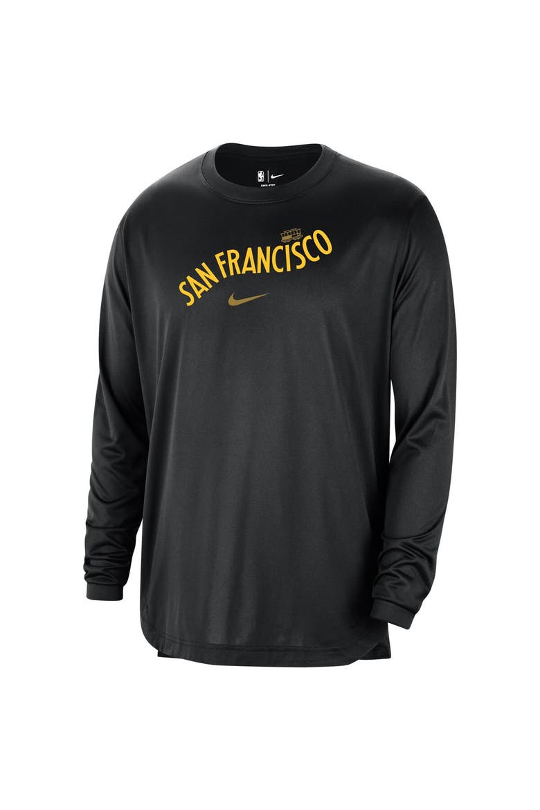 Men's Nike Black Golden State Warriors 2023/24 City Edition Authentic Pregame Performance Long Sleeve Shooting T-Shirt, Alternate, color, Black
