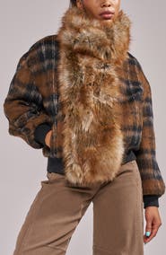 AZALEA WANG Maddy Faux Fur Trim Bomber Jacket