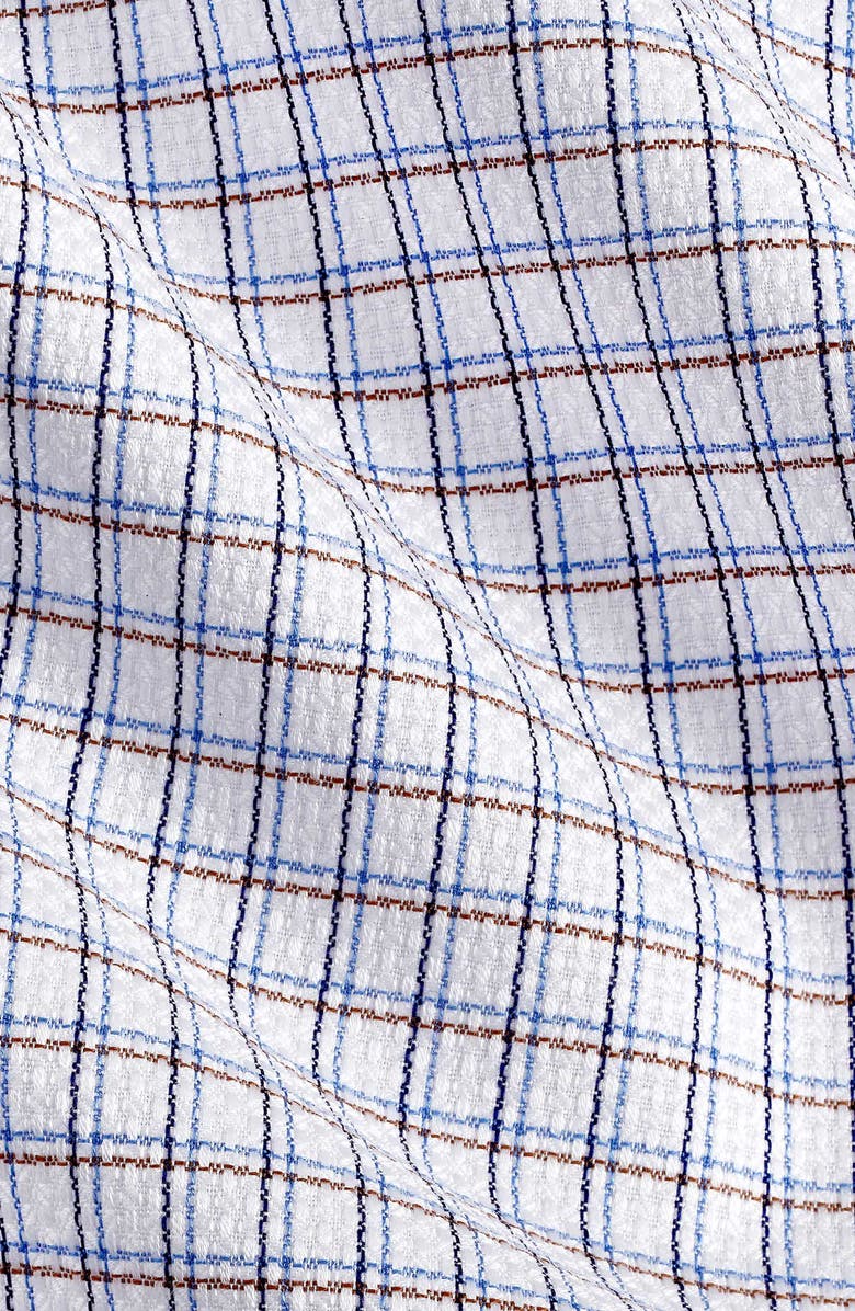 David Donahue Trim Fit Dobby Check Dress Shirt, Alternate, color, White/ Chocolate