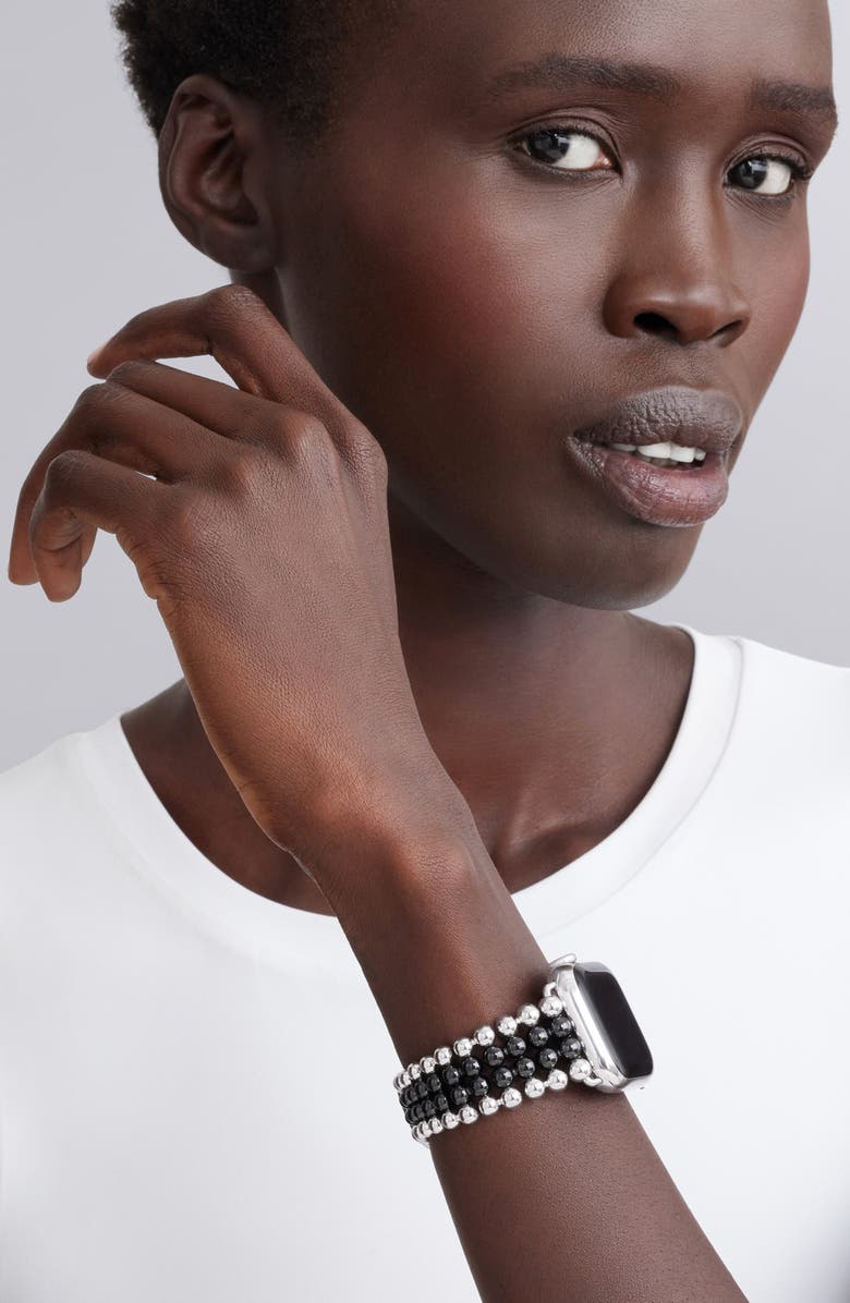 LAGOS Smart Caviar Infinite Black Ceramic Apple Watch<sup>®</sup> Watchband, Alternate, color, Black/ Silver