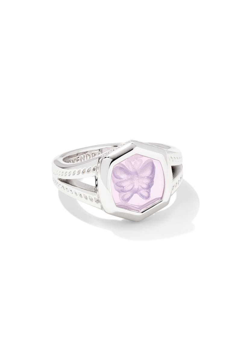 Kendra Scott Davie Intaglio Butterfly Statement Ring, Main, color, Rhodium Lavender Opalite