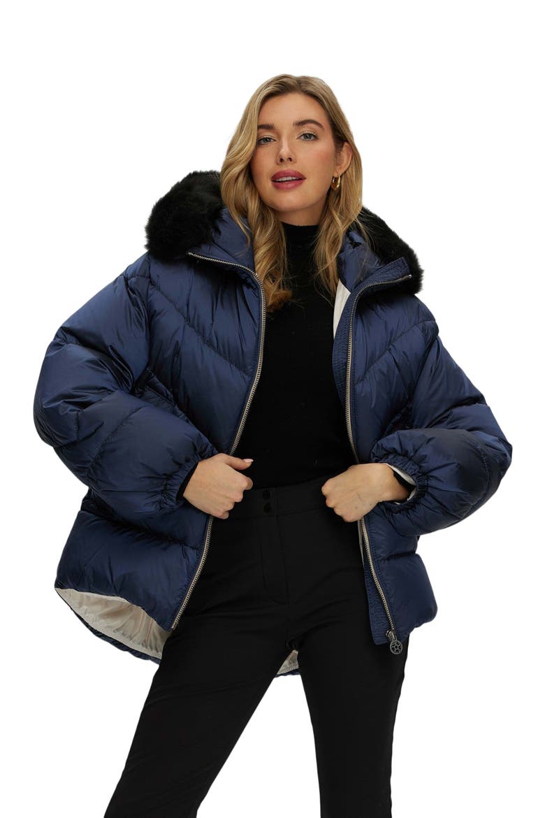 Apres-Ski High-Low Jacket With Toscana Detachable Trim, Alternate, color, OCEAN BLUE/BLACK