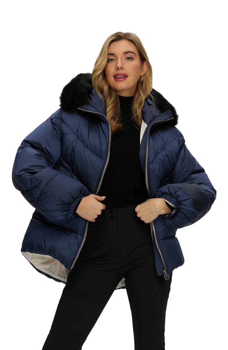 GORSKI Apres-Ski High-Low Jacket With Toscana Detachable Trim, Alternate, color, Ocean Blue/Black