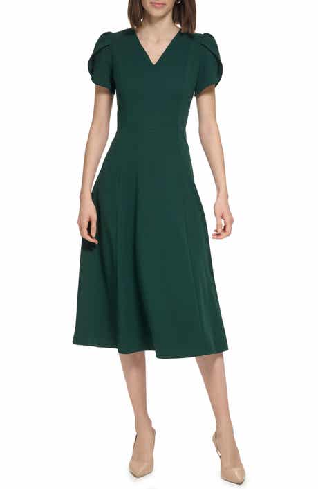 Tulip Sleeve A-Line Midi Dress