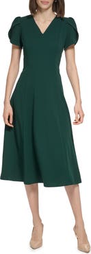 Calvin Klein Tulip Sleeve A-Line Midi Dress