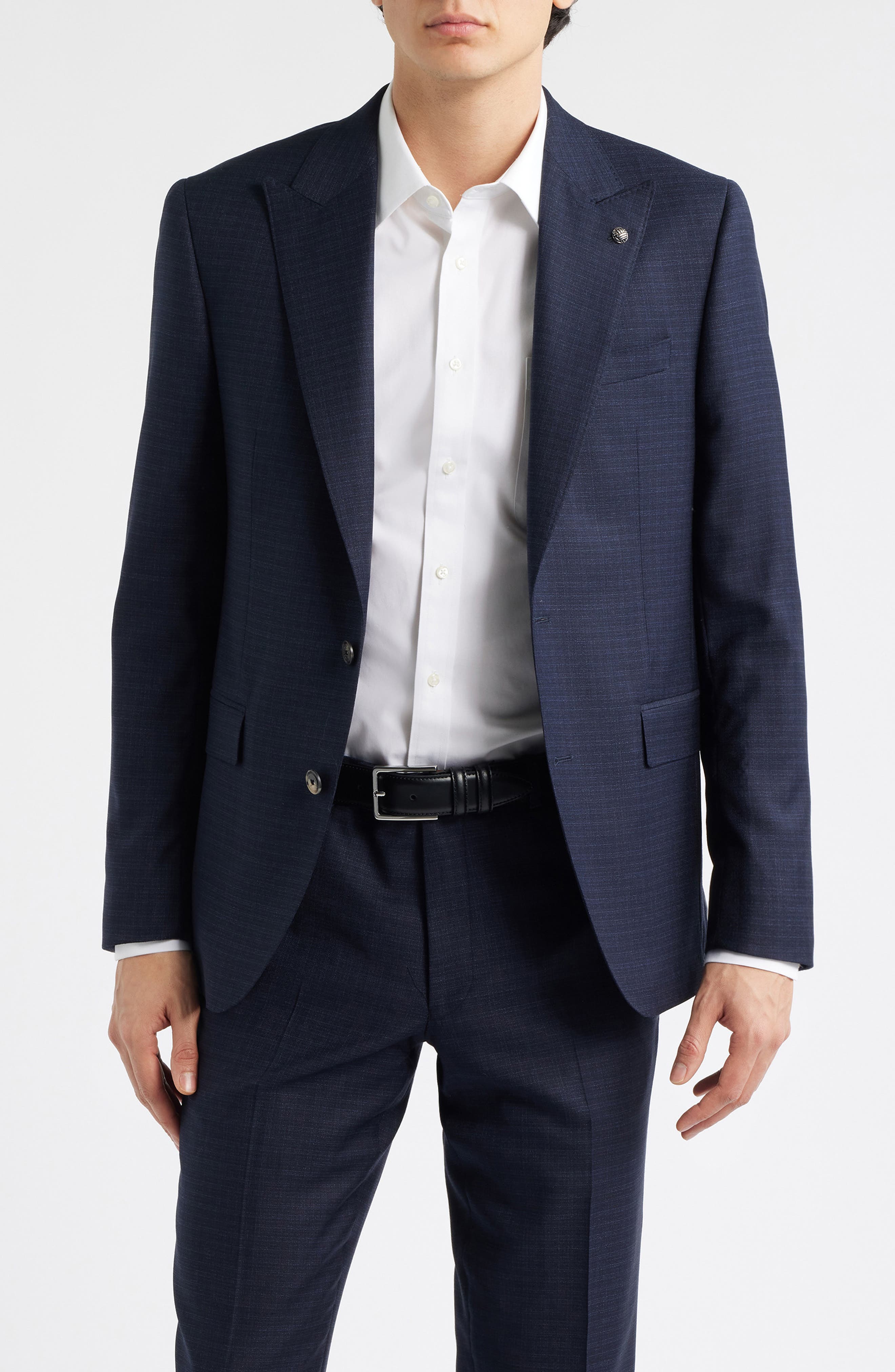 Jack Victor Engel Navy Microcheck Peak Lapel Wool Suit (Men