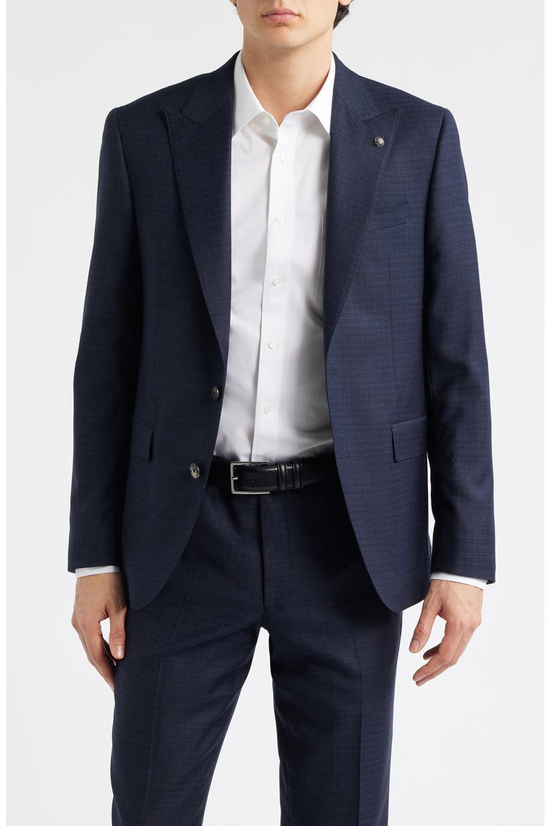 Engel Navy Microcheck Peak Lapel Wool Suit, Alternate, color, NAVY