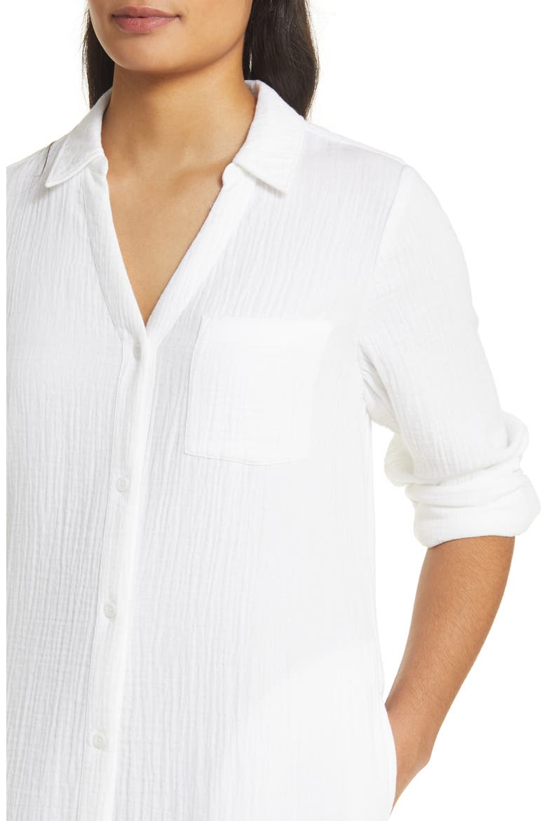 Cotton Gauze Long Sleeve Midi Shirtdress, Alternate, color, WHITE