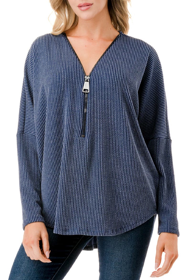 Quarter Zip Drop Shoulder Rib Long Sleeve Top, Main, color, NAVY