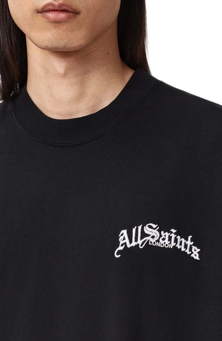AllSaints Descent Overize Embroidered Cotton T-Shirt, Alternate, color, Washed Black