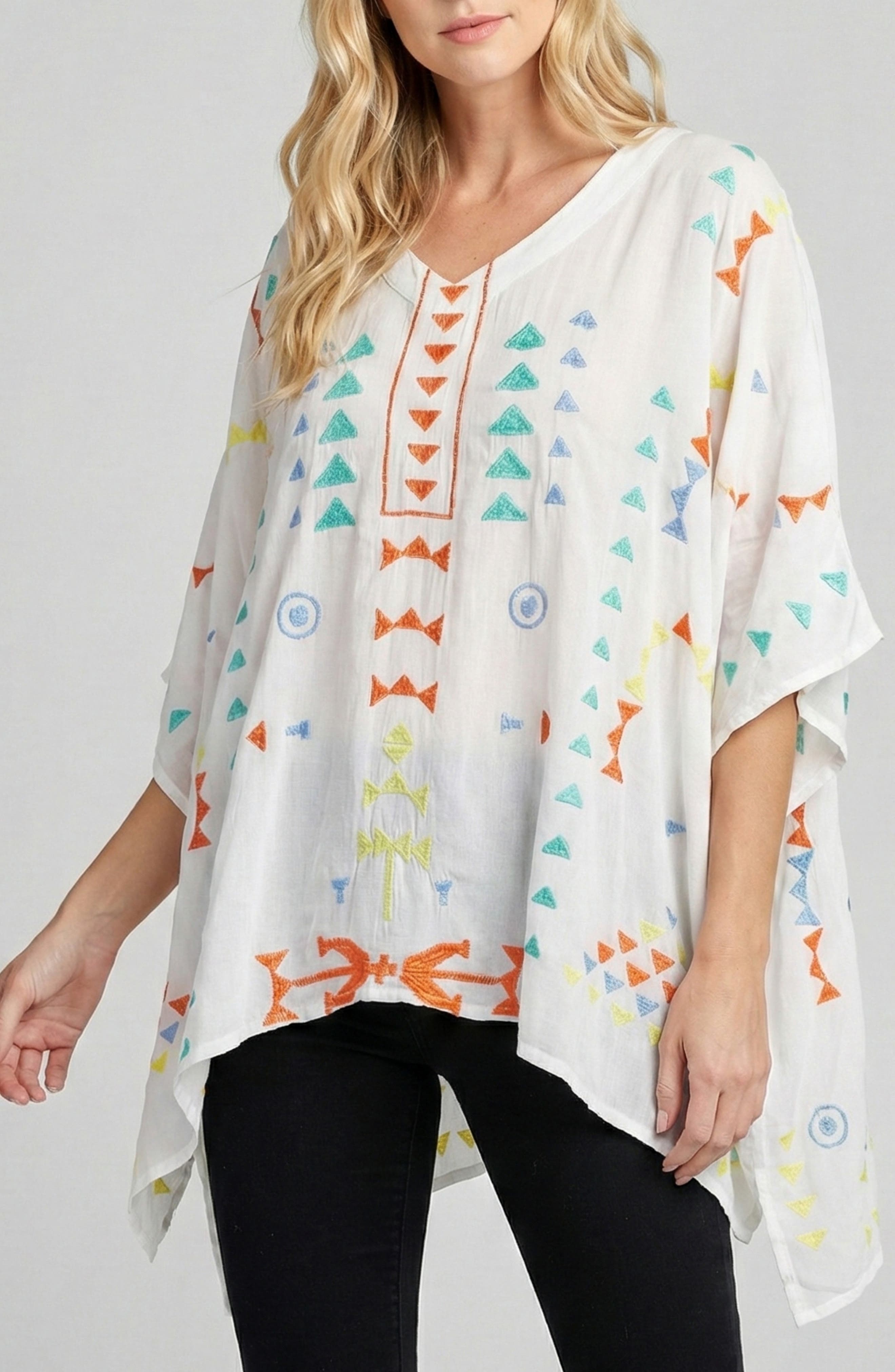 Embroidered V-Neck Tunic Top