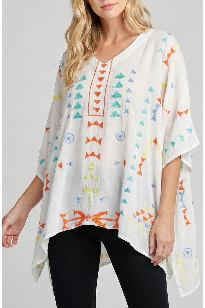 Embroidered V-Neck Tunic Top, Main, color, WHITE