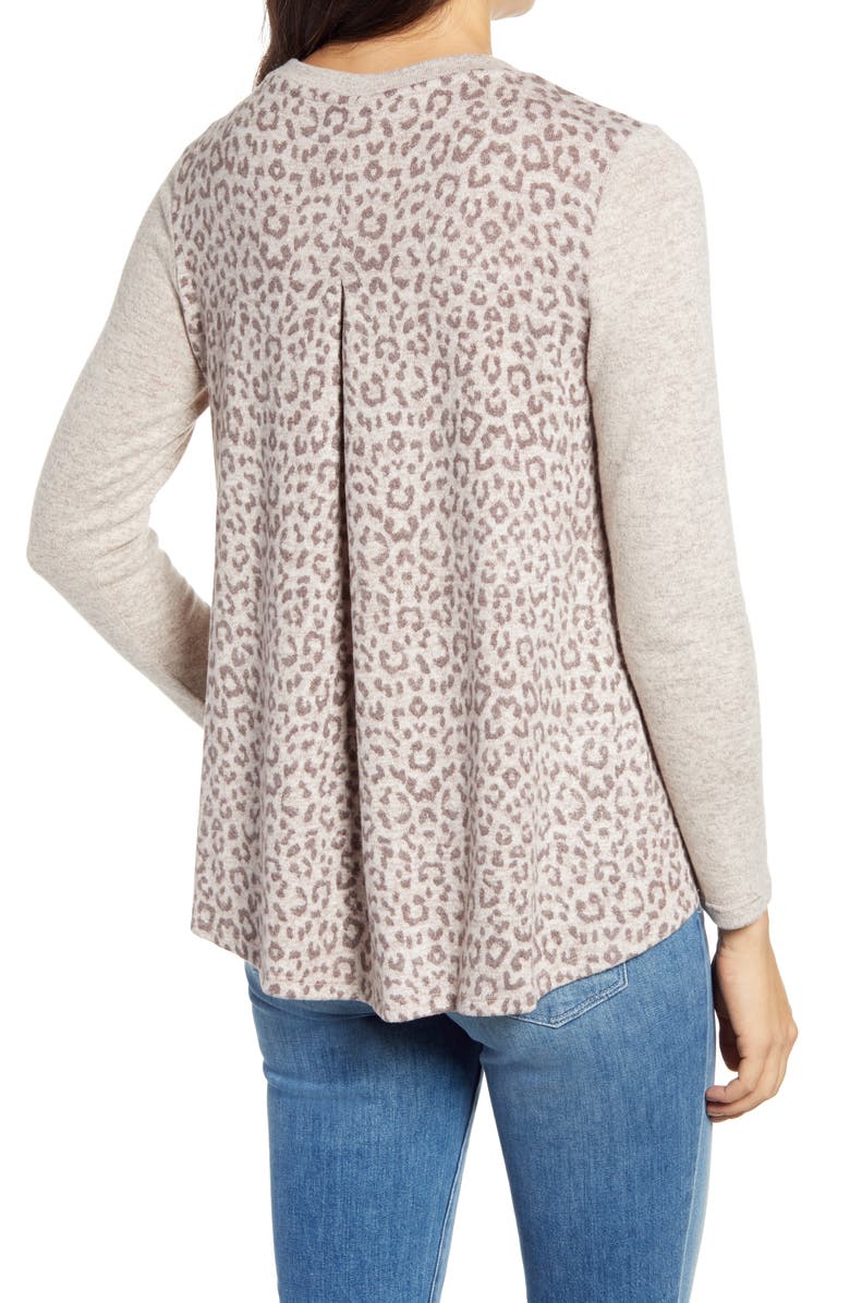 Bobeau Marled Front Patterned Back Top, Alternate, color, 