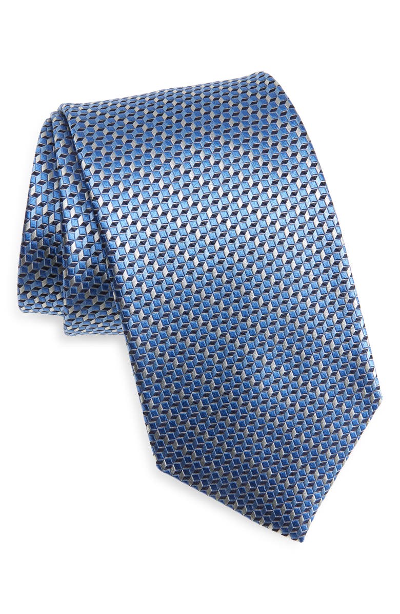David Donahue Geometric Silk Tie, Main, color, Blue