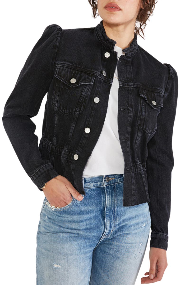 ÉTICA Remi Reconstructed Puff Sleeve Raw Hem Denim Jacket, Alternate, color, 