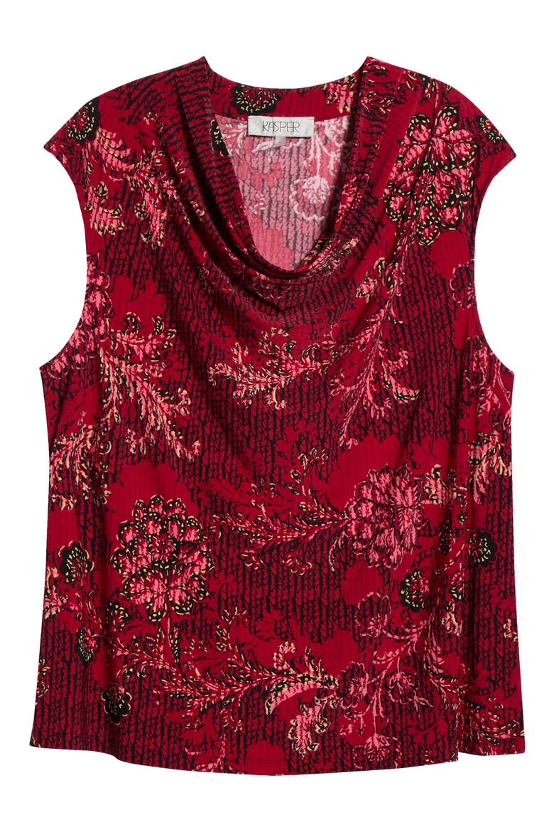Floral Cowl Neck Cap Sleeve Top, Alternate, color, RED/ BLACK MULTI
