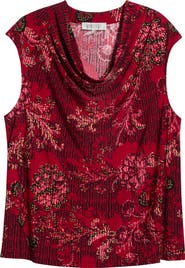 KASPER Floral Cowl Neck Cap Sleeve Top