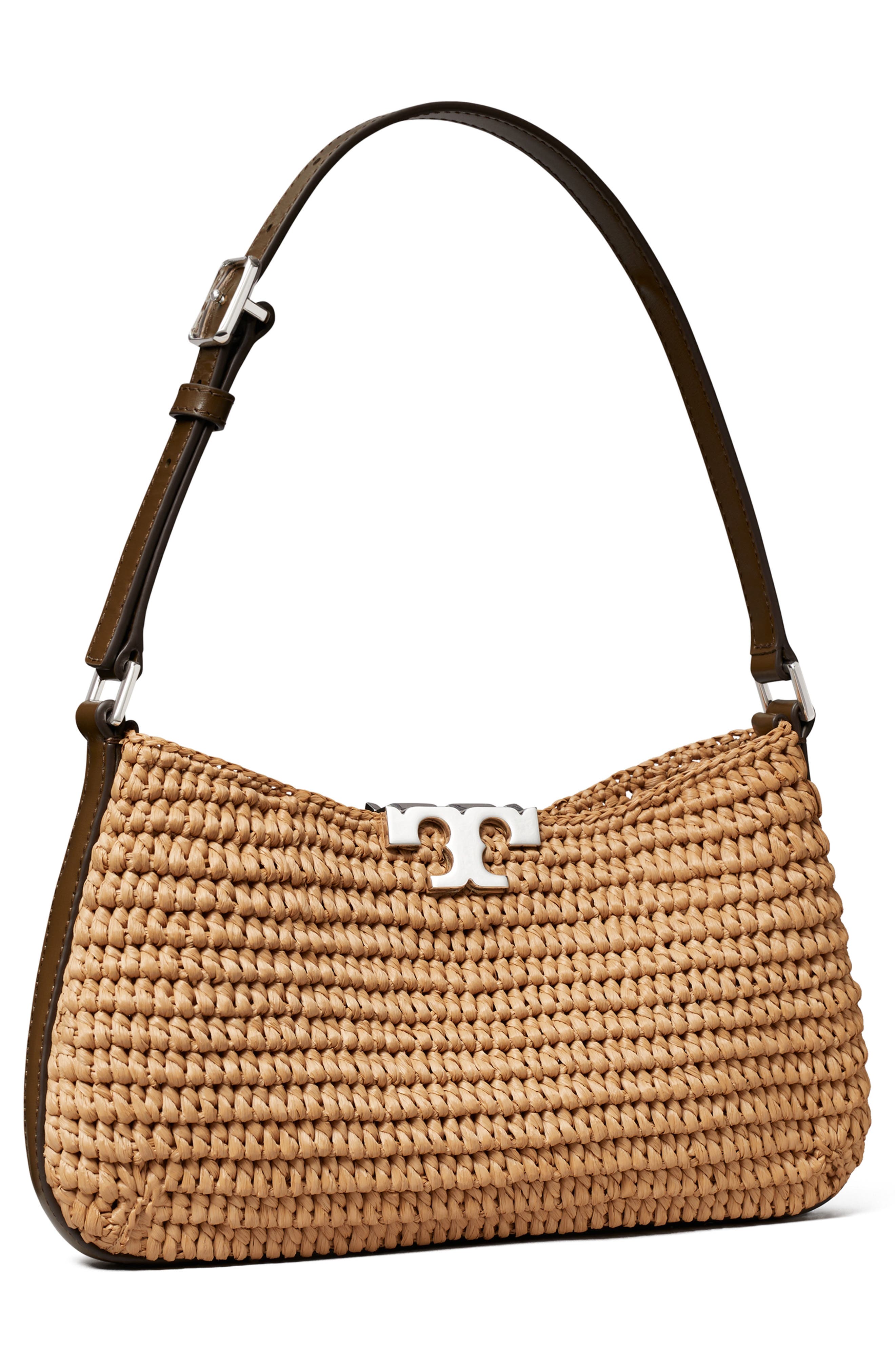 Tory Burch Slim Eleanor Woven Raffia Shoulder Bag, Alternate, color, Honeycomb