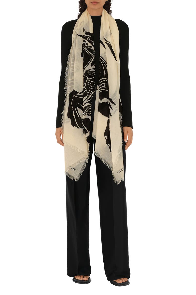 Equestrian Knight Wool Fringe Scarf, Alternate, color, CALICO