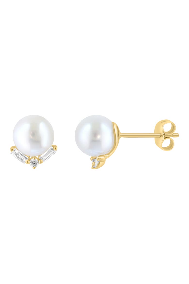 Freshwater Pearl & Diamond Stud Earrings, Alternate, color, WHITE