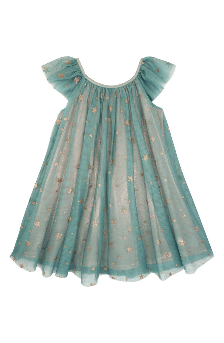 Zunie Kids' Glitter Star Float Dress, Alternate, color, Teal/ Gold