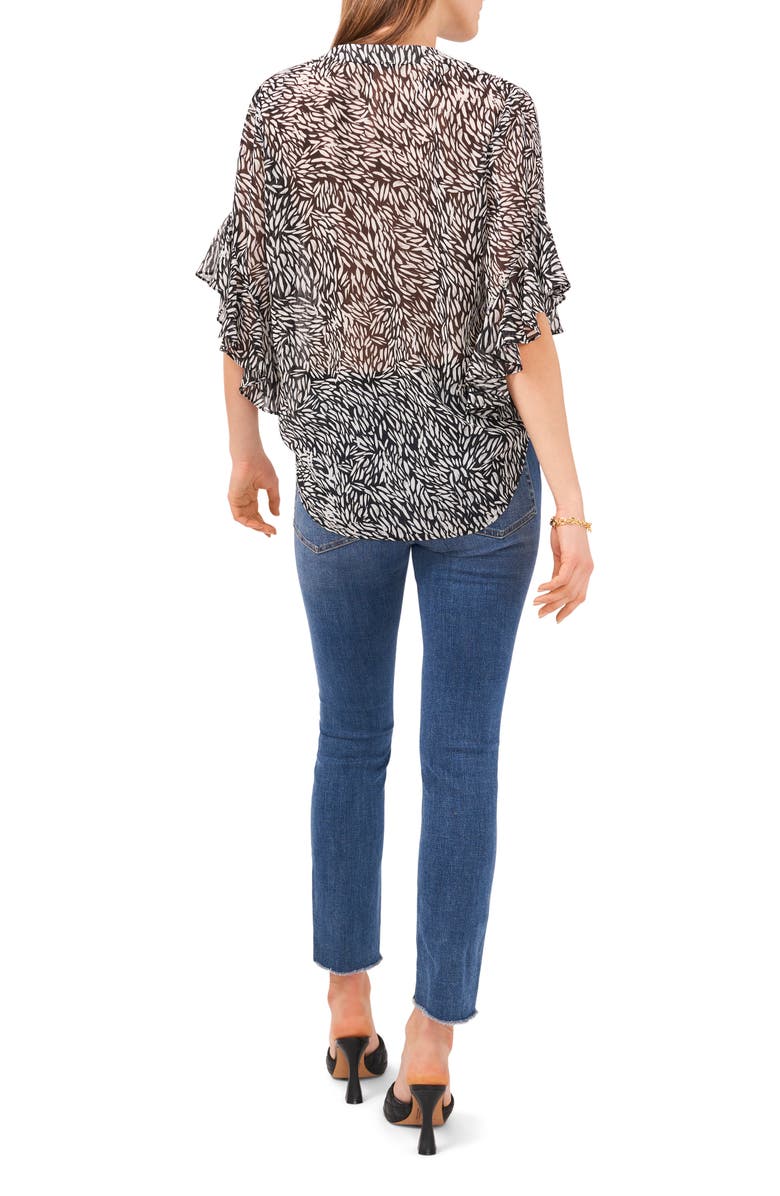 Vince Camuto Leaf Print Flutter Sleeve Blouse, Alternate, color, 