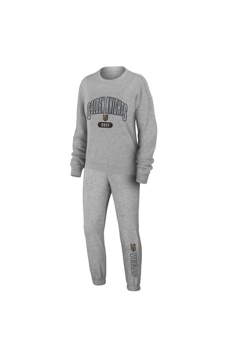 Women's WEAR by Erin Andrews Heather Gray Vegas Golden Knights Knit Long Sleeve Tri-Blend T-Shirt & Pants Sleep Set, Main, color, Heather Gray