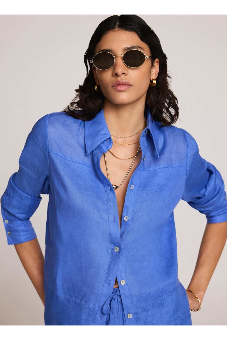 Linen Sheer Panel Shirt, Alternate, color, Blue