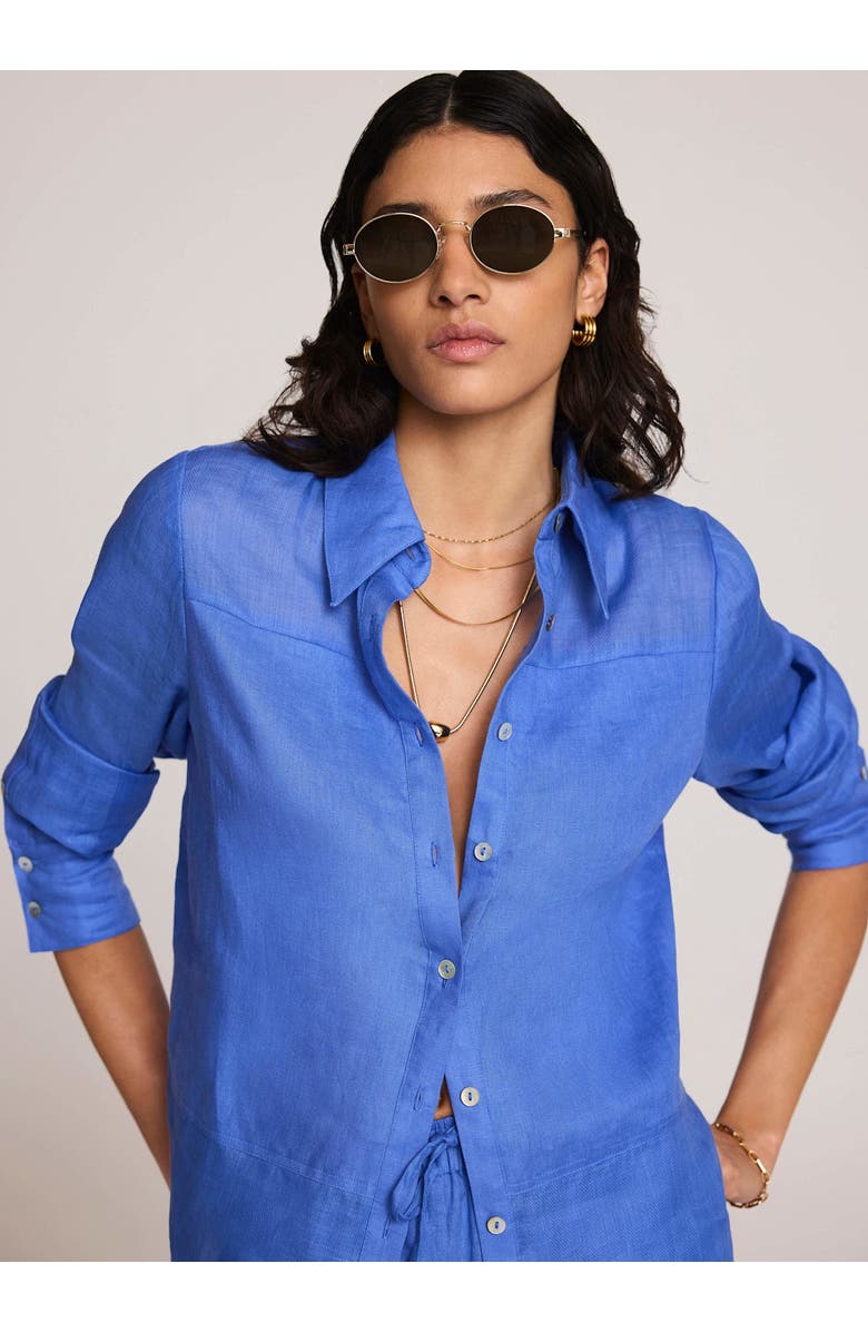 MINT VELVET Linen Sheer Panel Shirt, Alternate, color, Blue