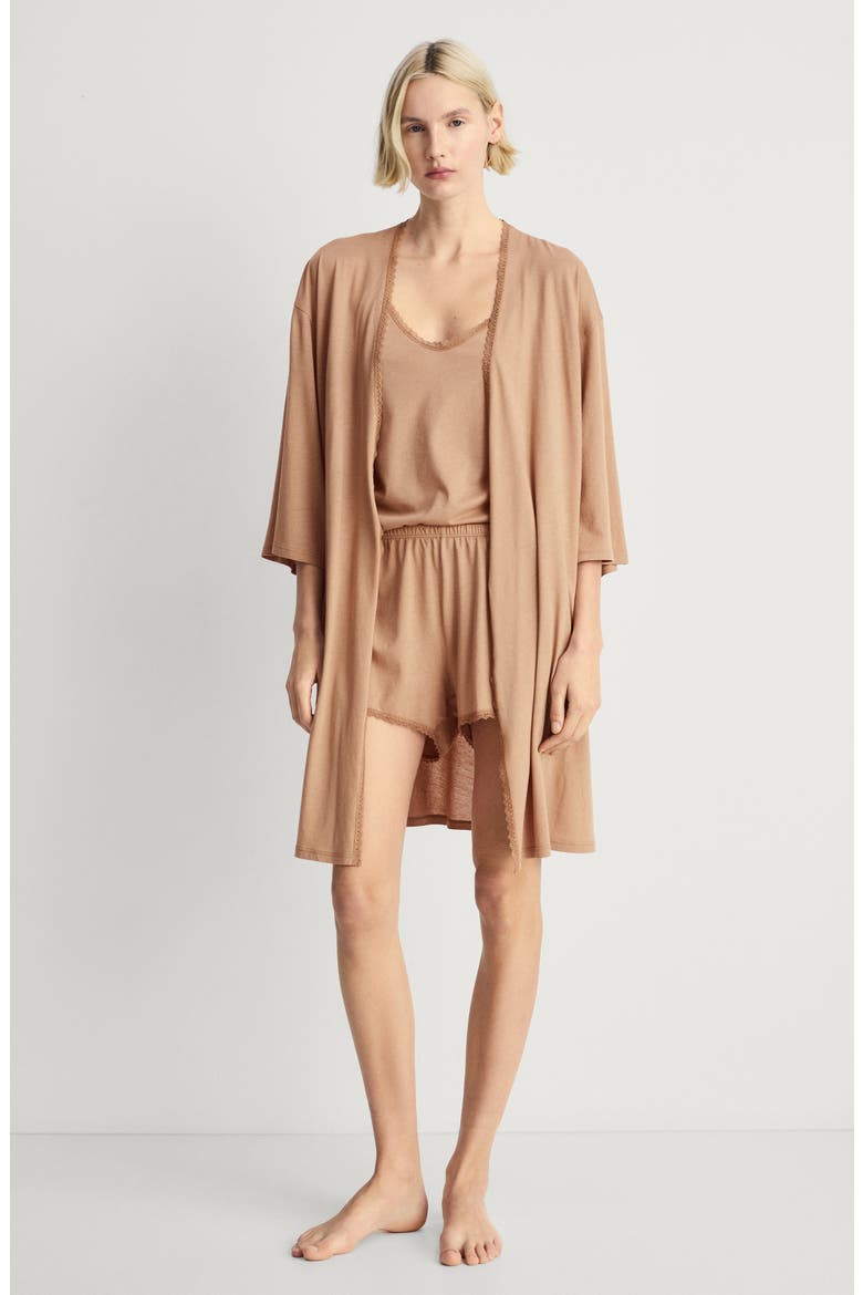 Cotton Blend Robe, Alternate, color, MEDIUM BROWN