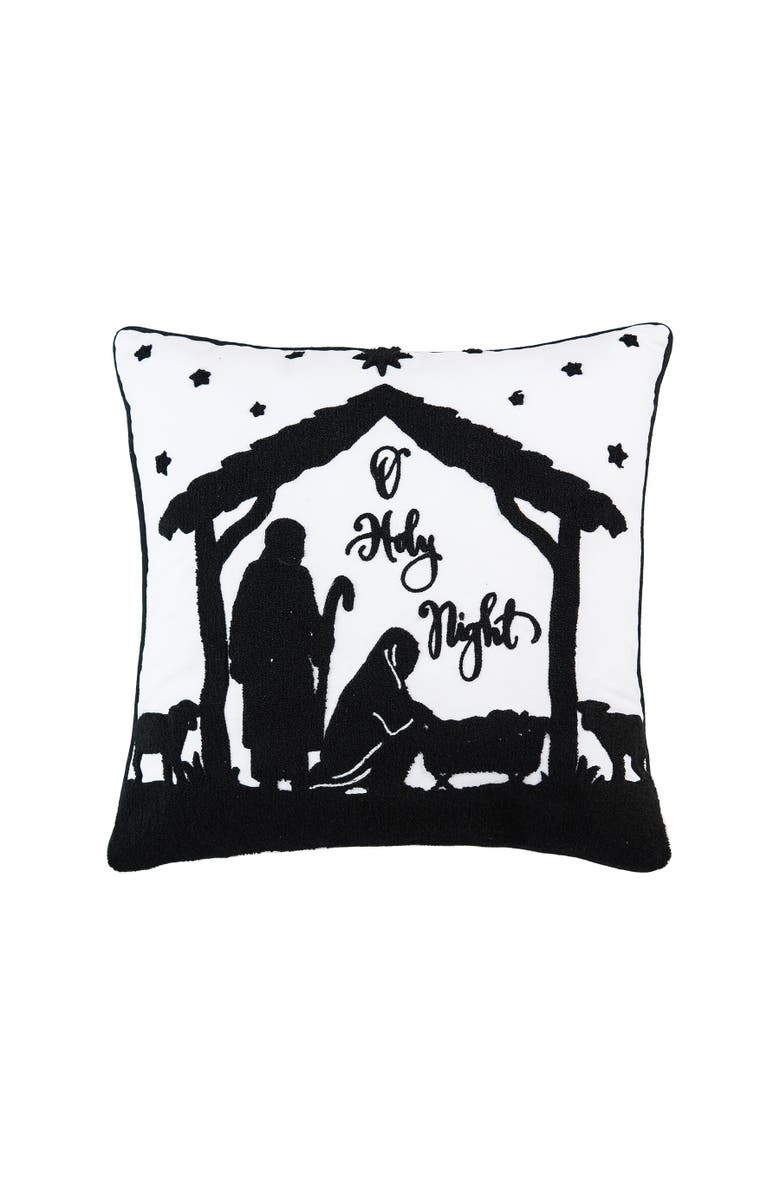 C&F Home "O Holy Night" Christmas Nativity Scene Cotton Blend Tufted Accent Throw Pillow 18" x 18", Main, color, 
