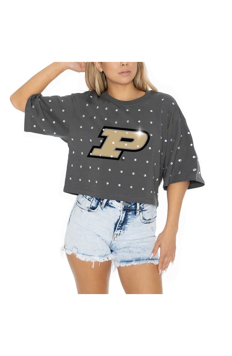GAMEDAY COUTURE Women's Gameday Couture Gray Purdue Boilermakers Go Time Rhinestone Crop T-Shirt, Alternate, color, Gray