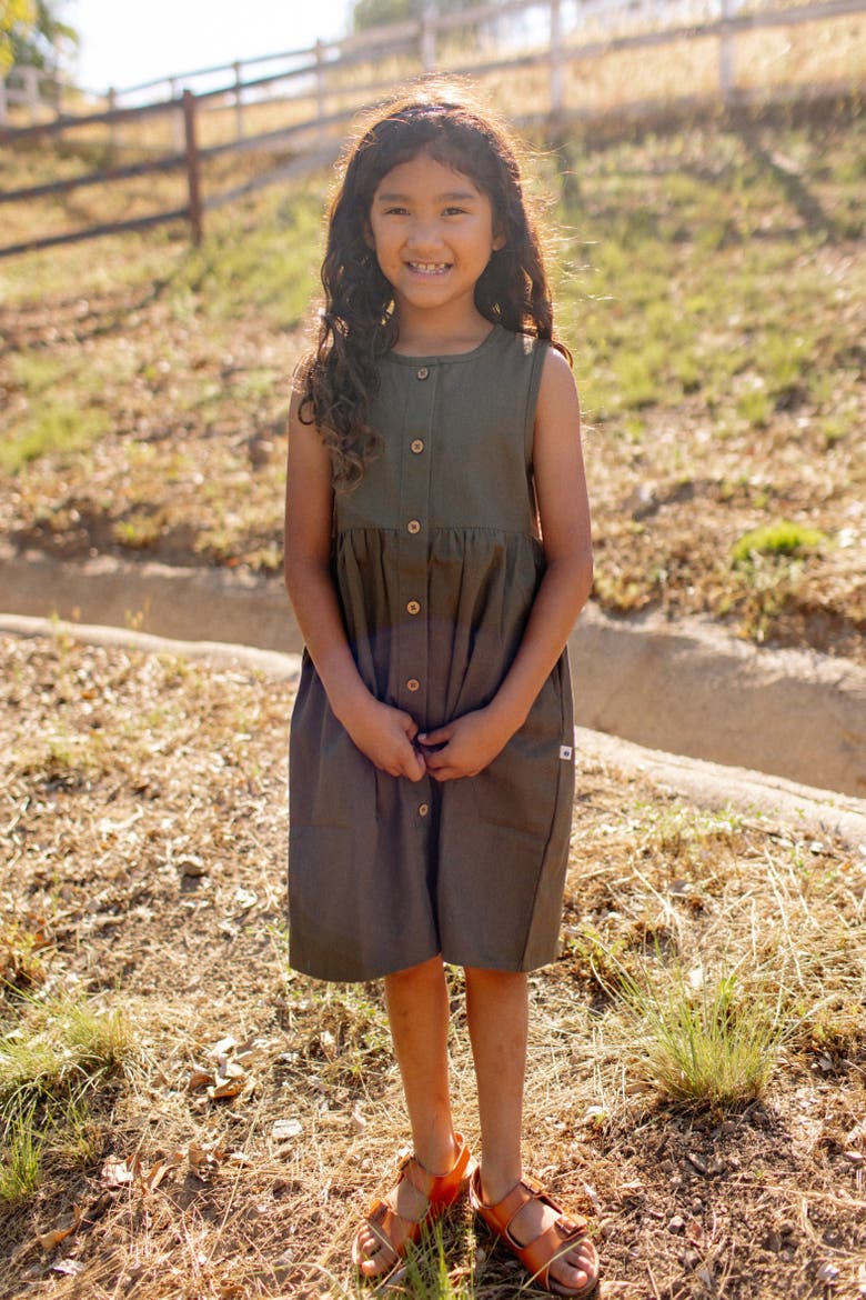 Kids' Organic Cotton Twill Sleeveless Jo Dress, Alternate, color, Dark Olive