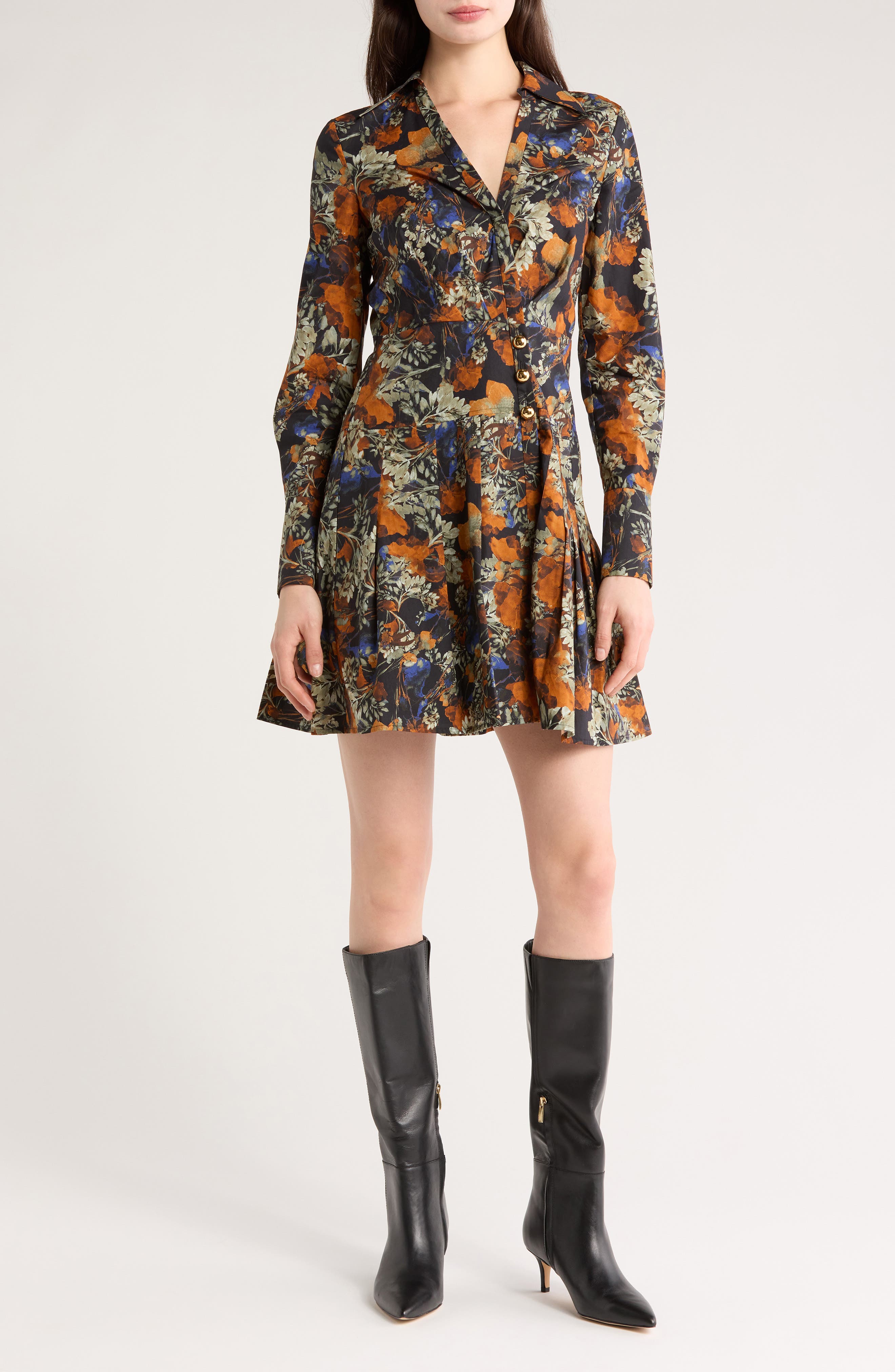 Derek Lam 10 Crosby Laney Long Sleeve Pleated Shirtdress