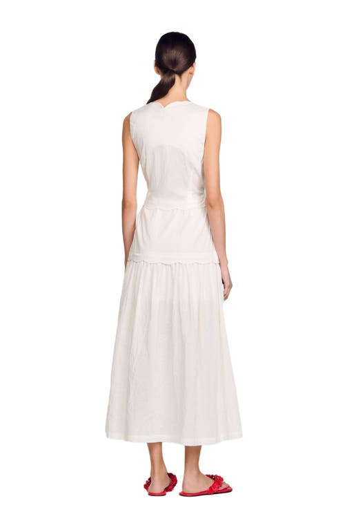 Sandro Tourterelle Crinkled Maxi Dress In Ecru