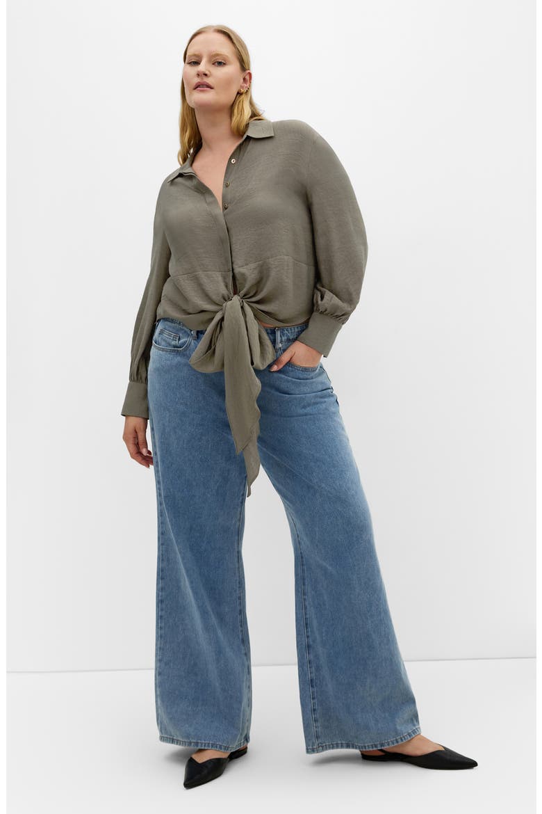 Rosabella Satin Shirt, Alternate, color, DARK SAGE