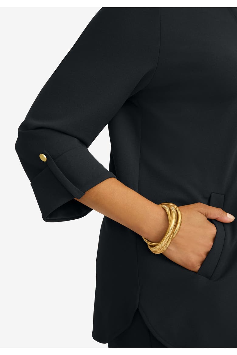 Knit Crepe Winged Collar Set, Alternate, color, BLACK